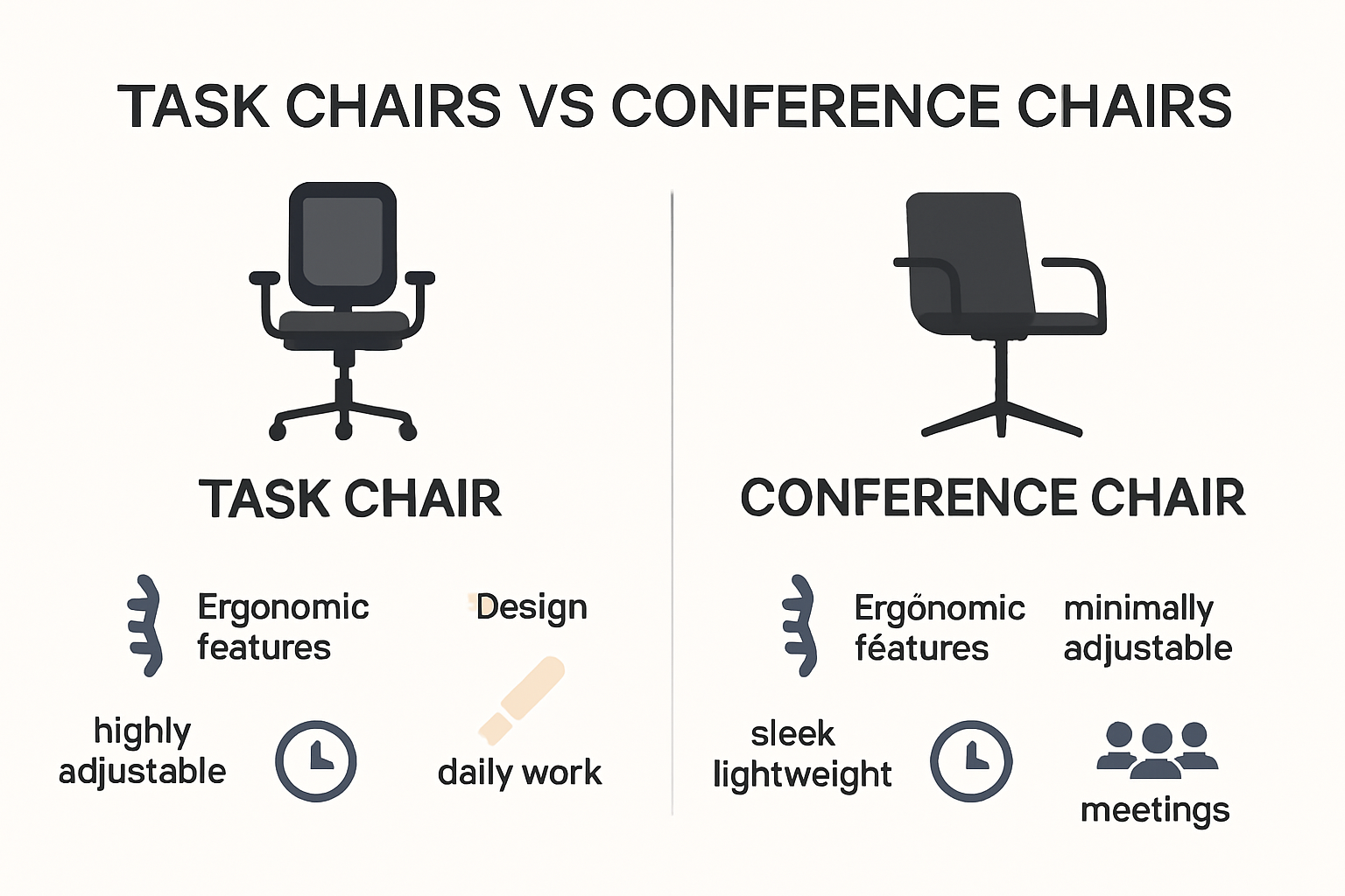 Infographic comparing task chairs and conference chairs features