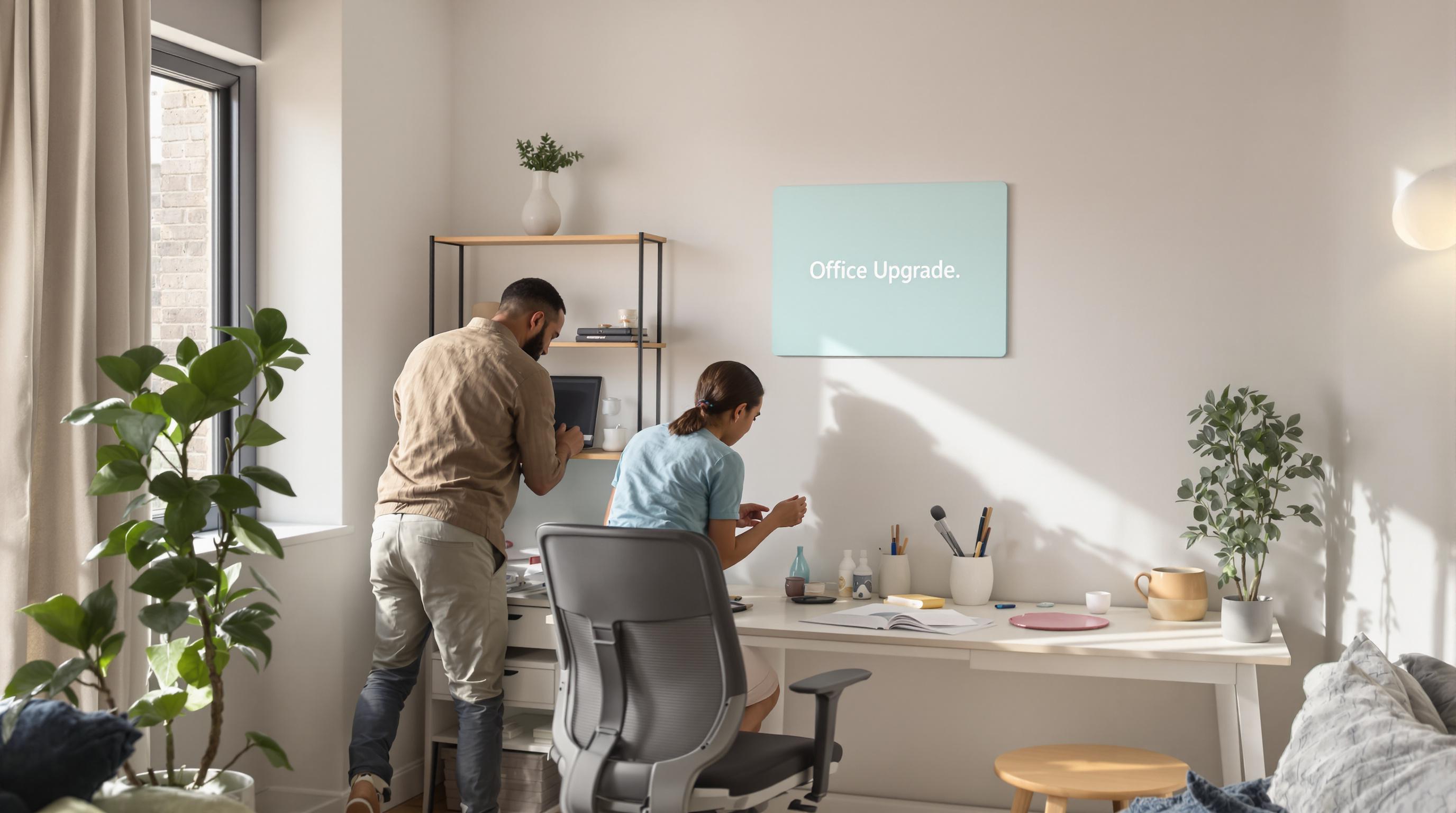 People arranging affordable office furniture in a South African home office