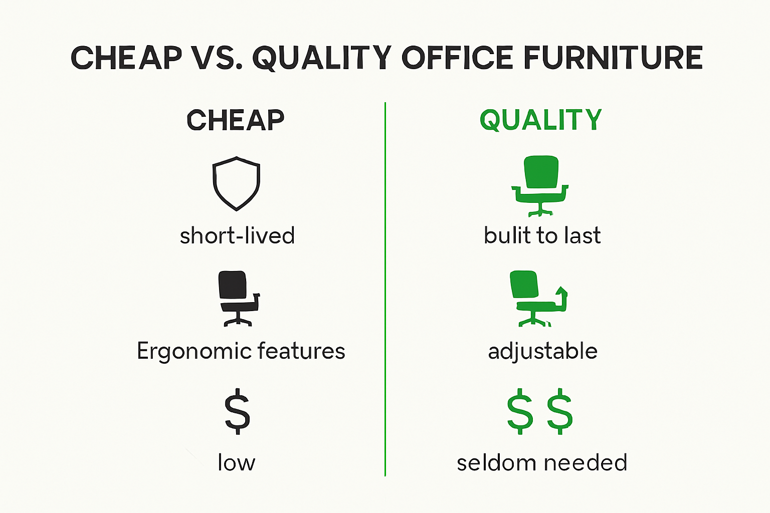 Infographic comparing budget and quality office furniture features
