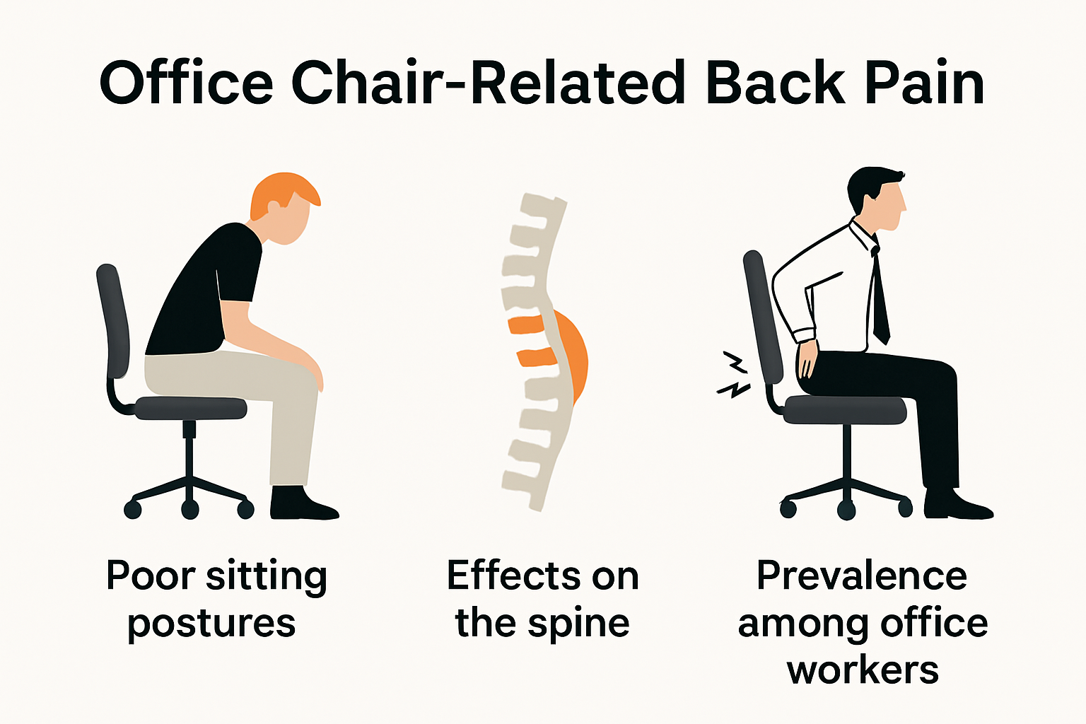 Infographic showing how poor office chair posture causes back pain
