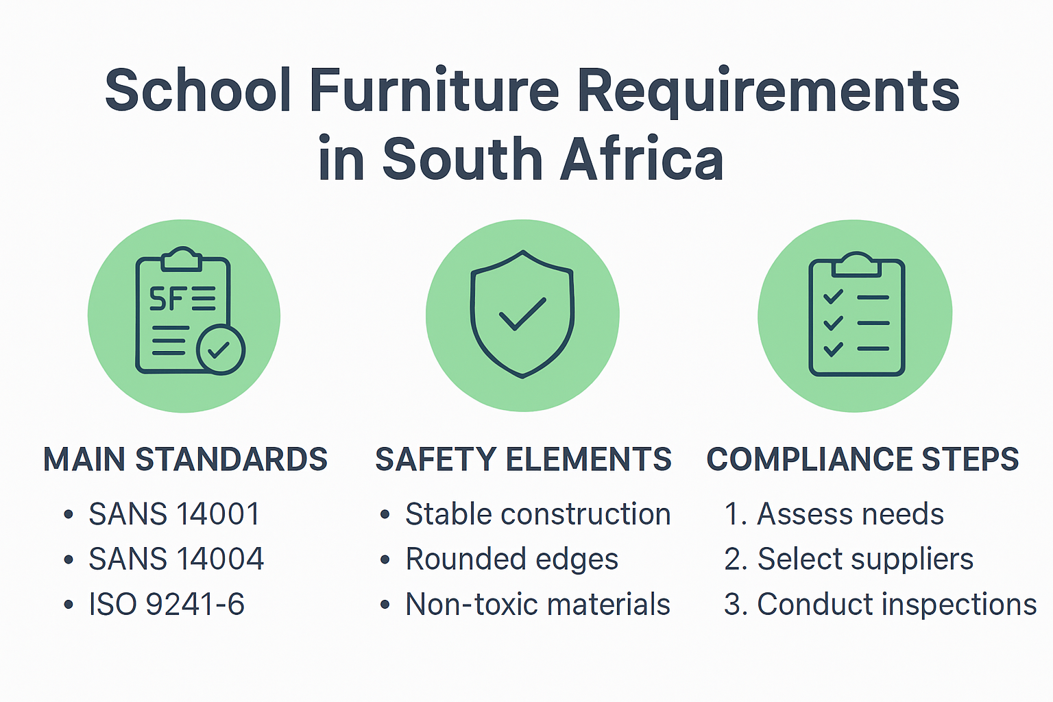 Infographic of key school furniture requirements in South Africa for 2025