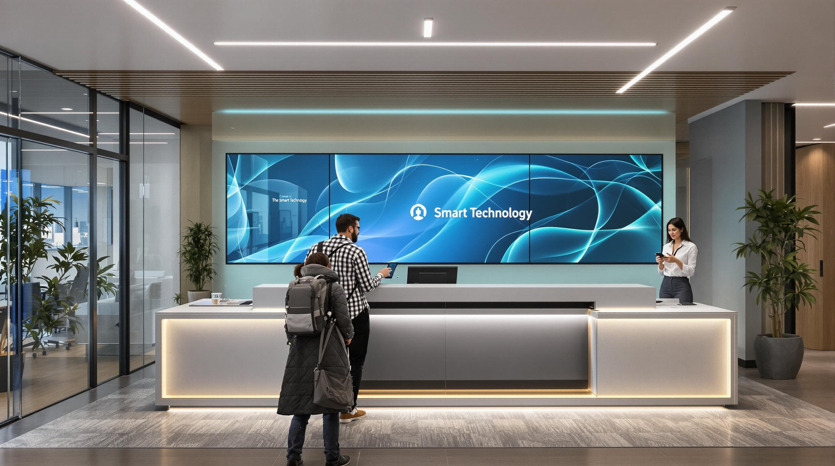Reception with integrated touchscreen, wireless charging, and digital display