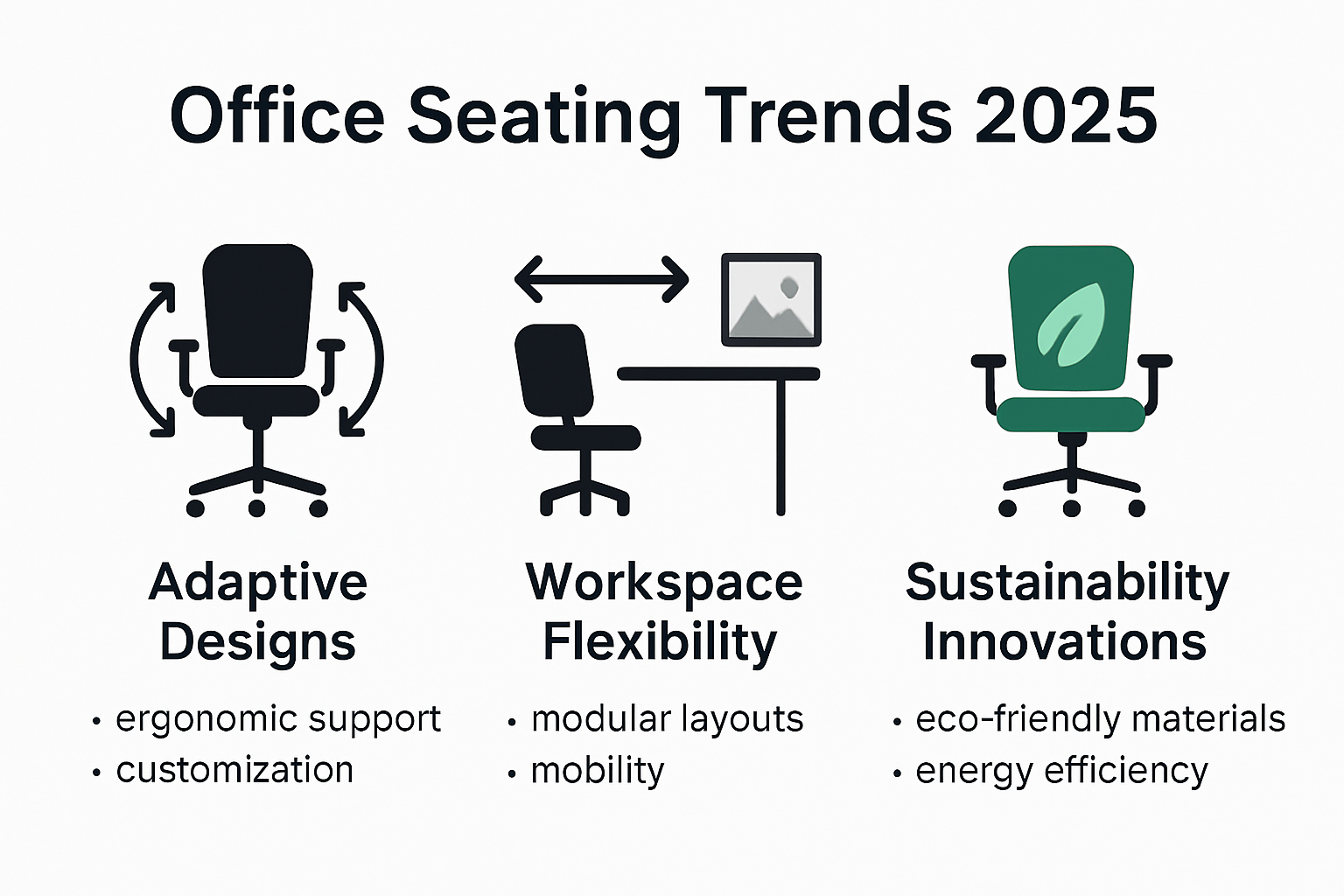 Infographic showing 2025 office seating trends and innovations