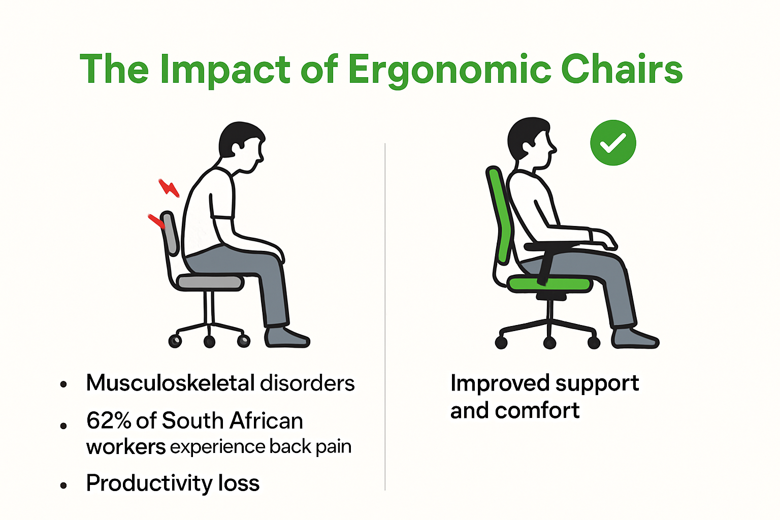 Infographic showing health impact of ergonomic chairs