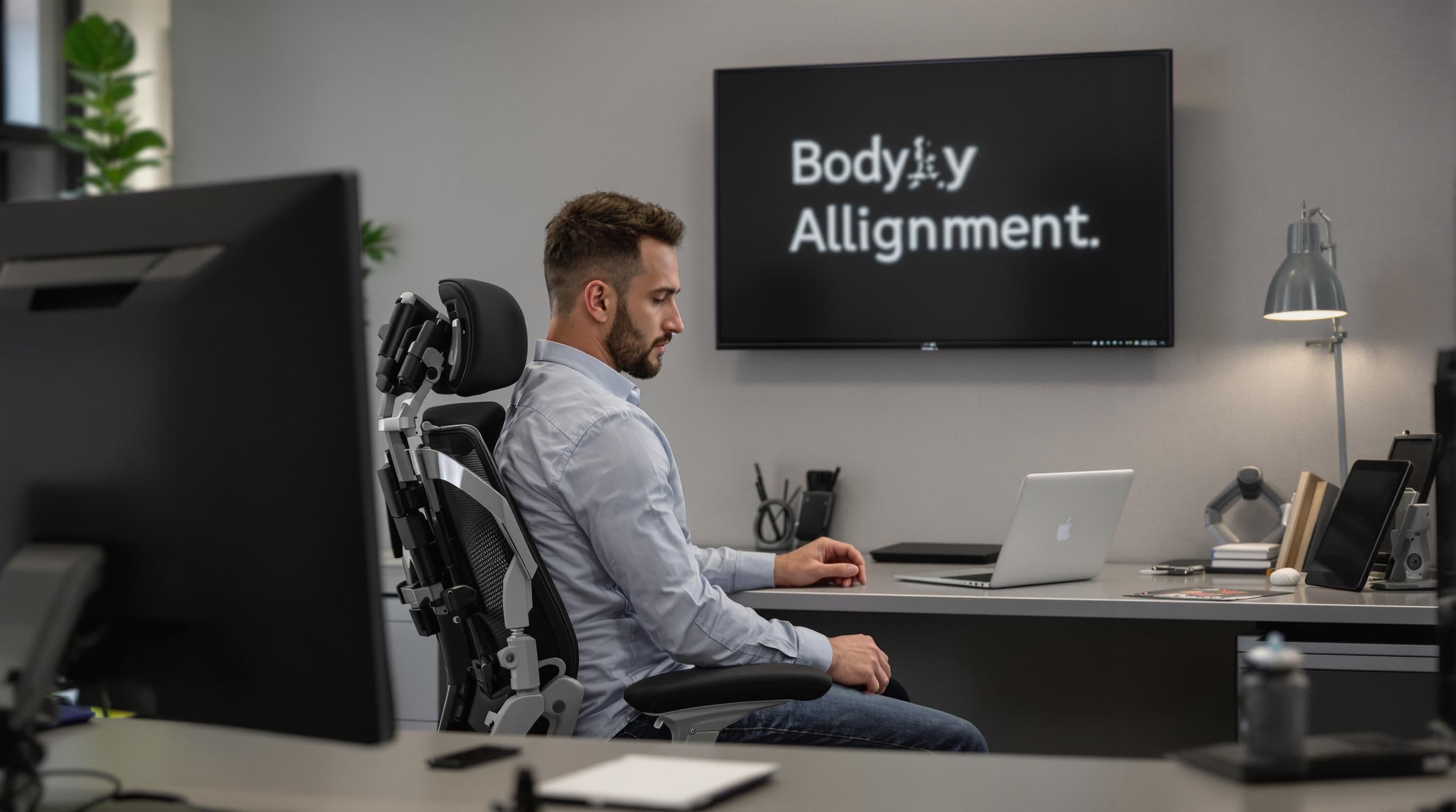 Professional adjusting ergonomic office chair for optimal body alignment.