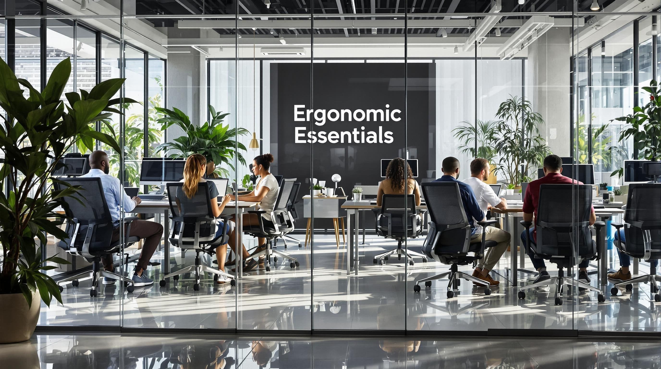 Modern South African office with ergonomic chairs, professionals working comfortably.
