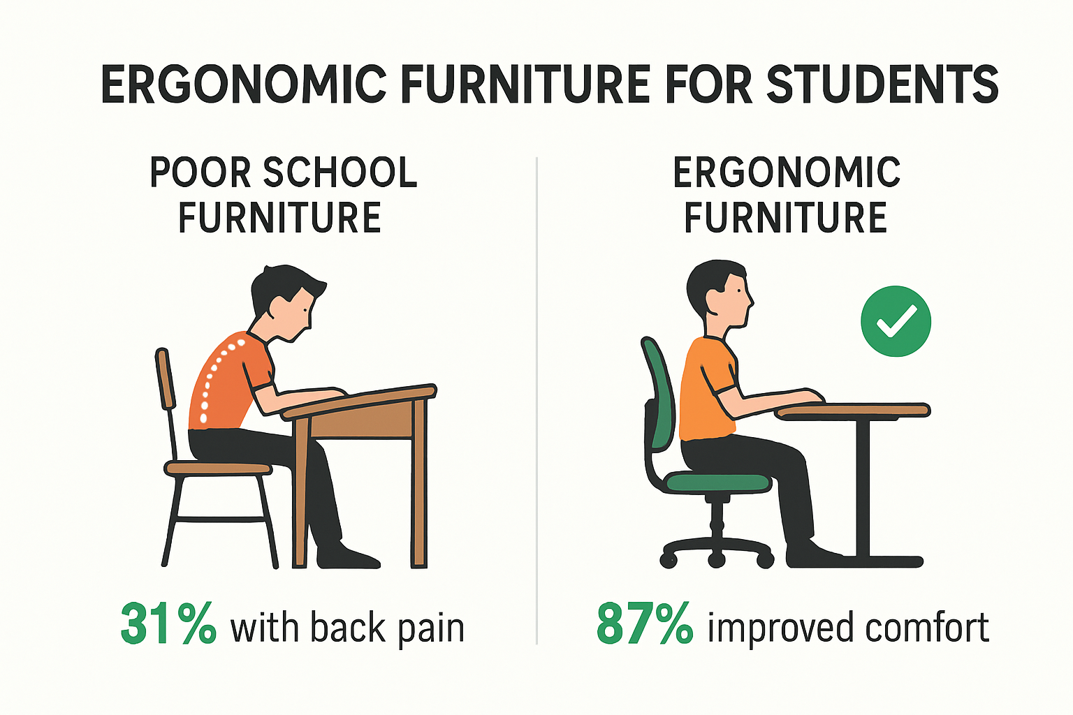 Health effects of ergonomic vs non-ergonomic furniture
