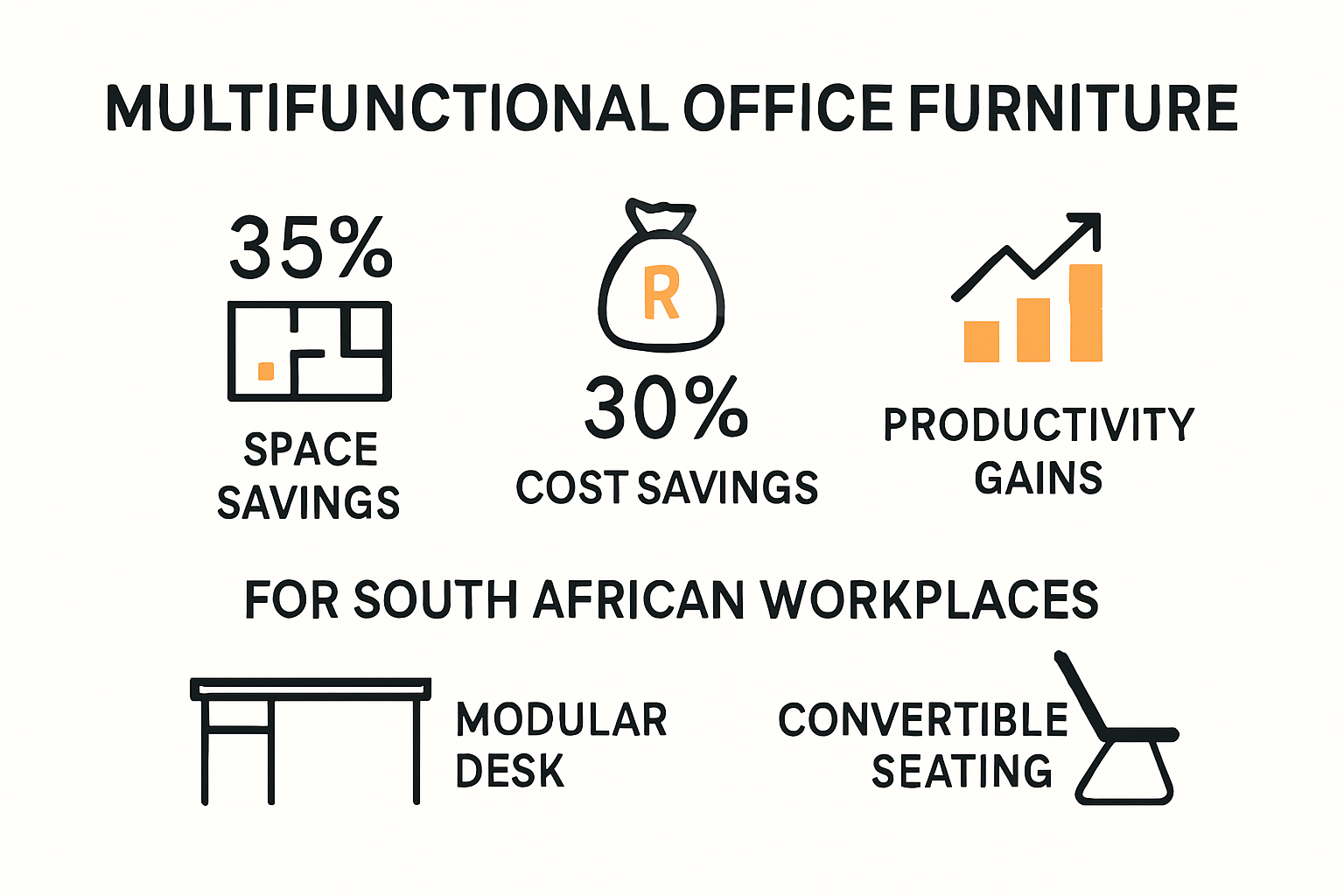 Infographic showing multifunctional office furniture benefits and statistics