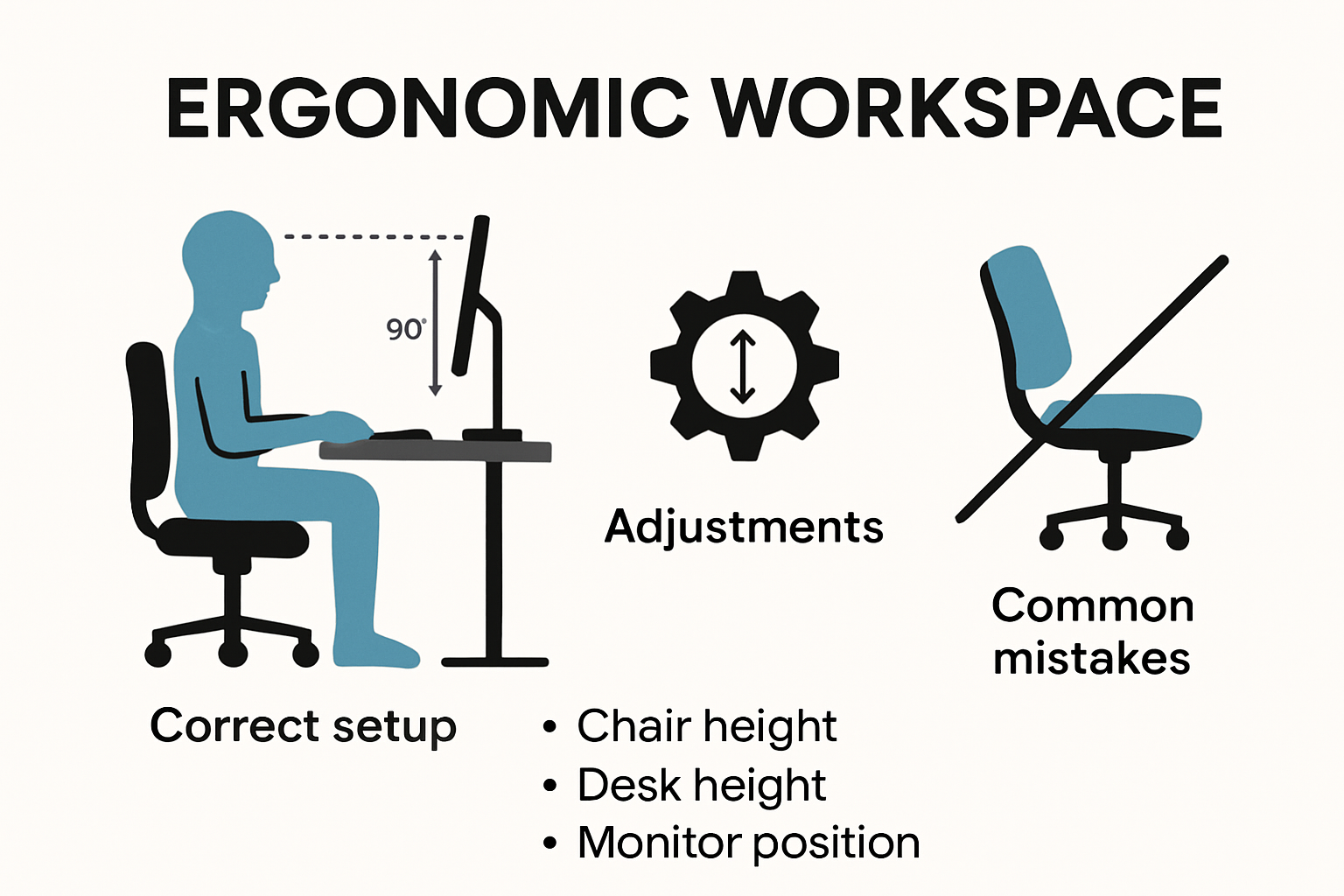 South African ergonomic workspace layout infographic
