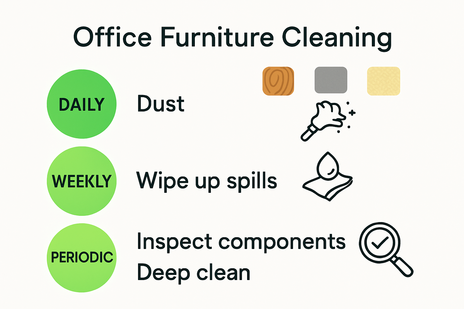 Infographic showing office furniture cleaning schedule and steps