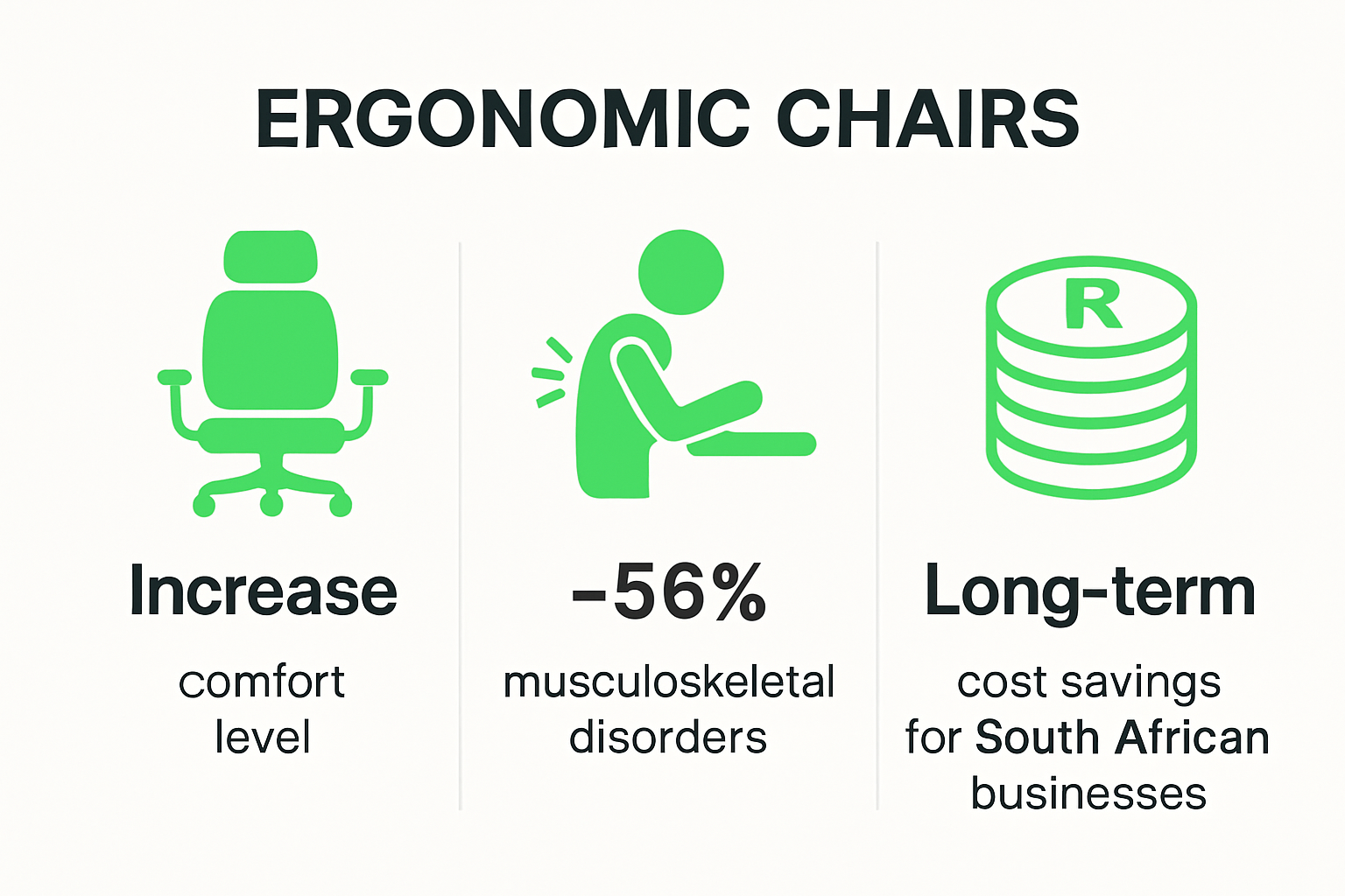 Infographic showing ergonomic chair benefits for health and productivity