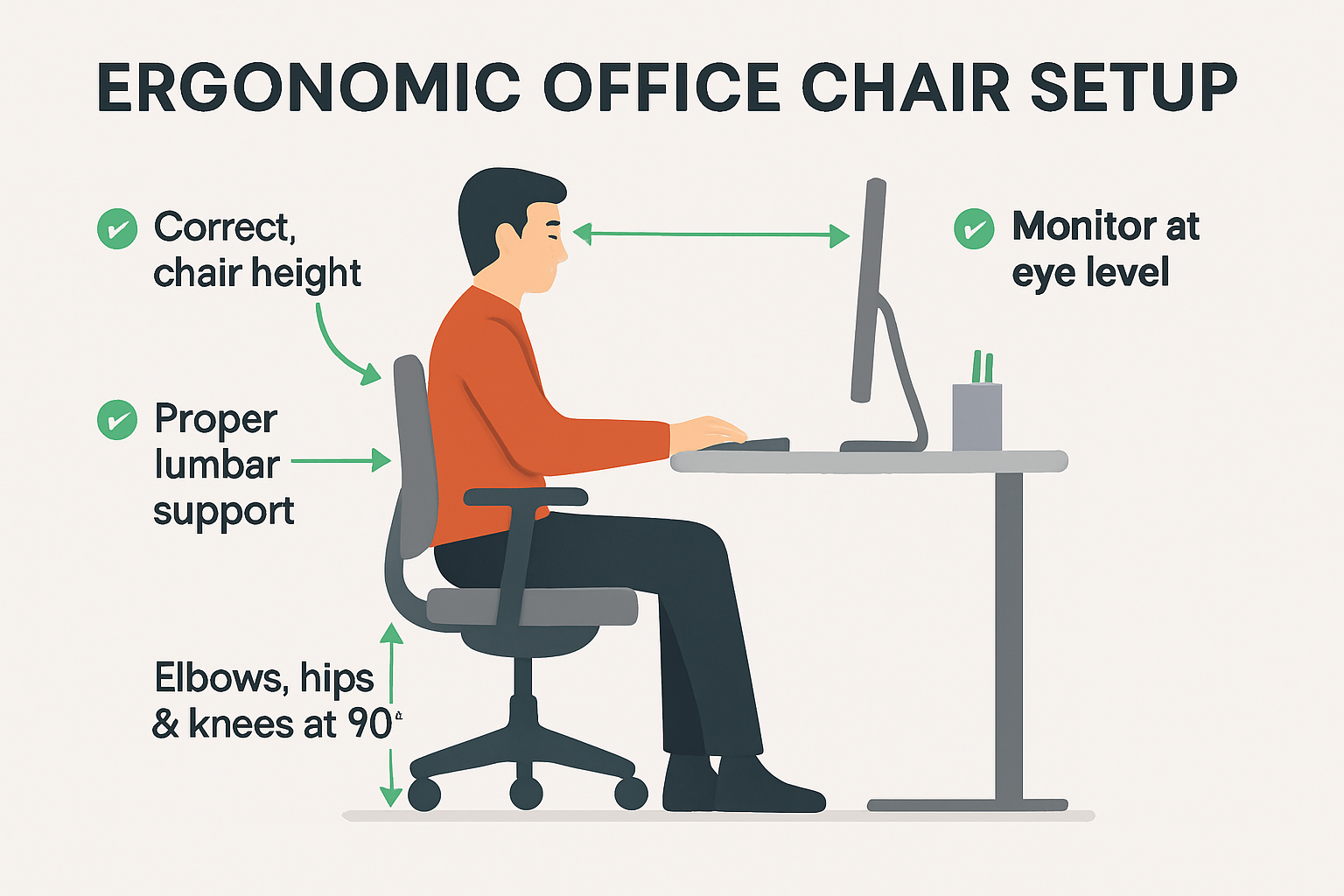 infographic showing optimal ergonomic chair setup