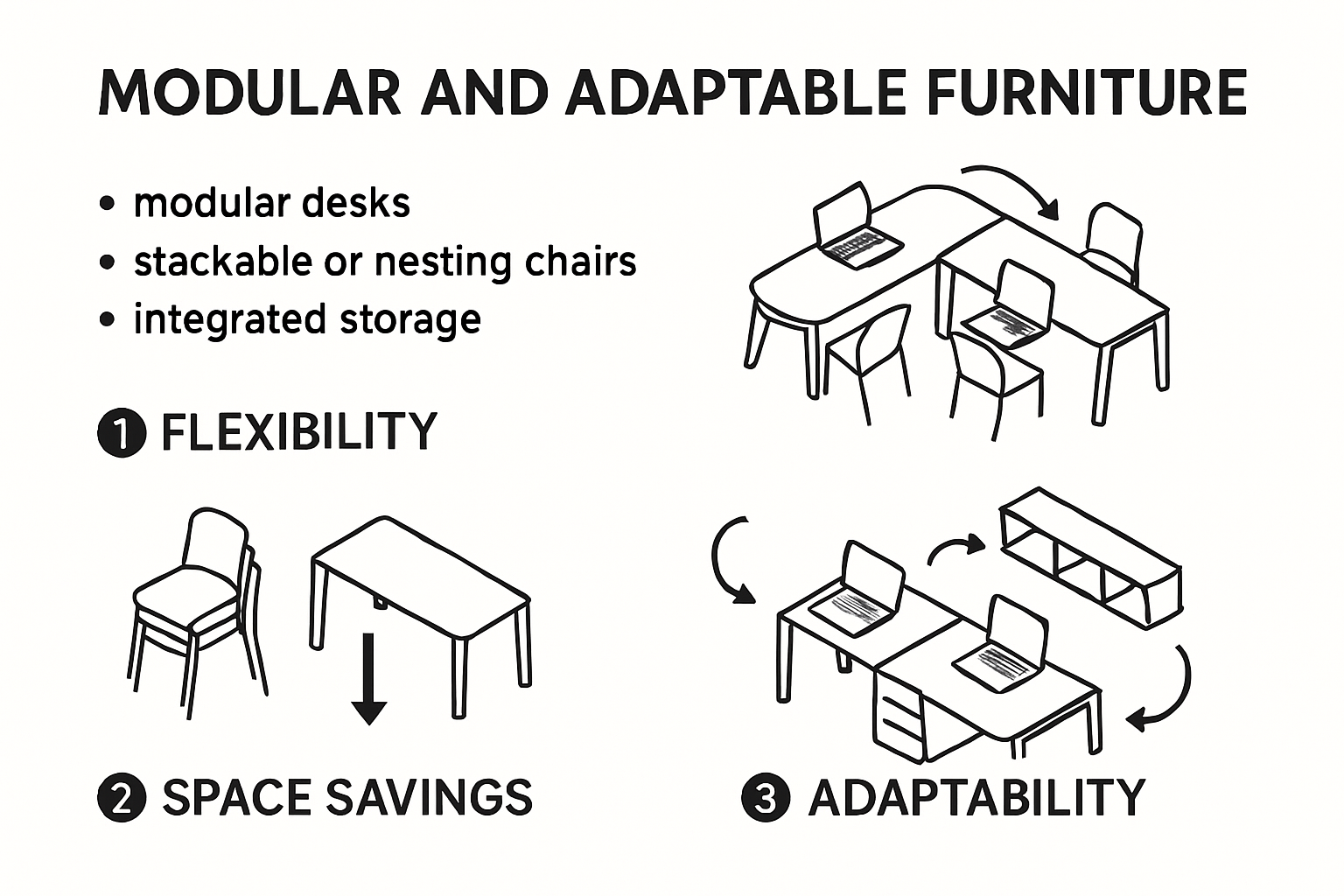 Infographic showing modular office furniture solutions for small offices
