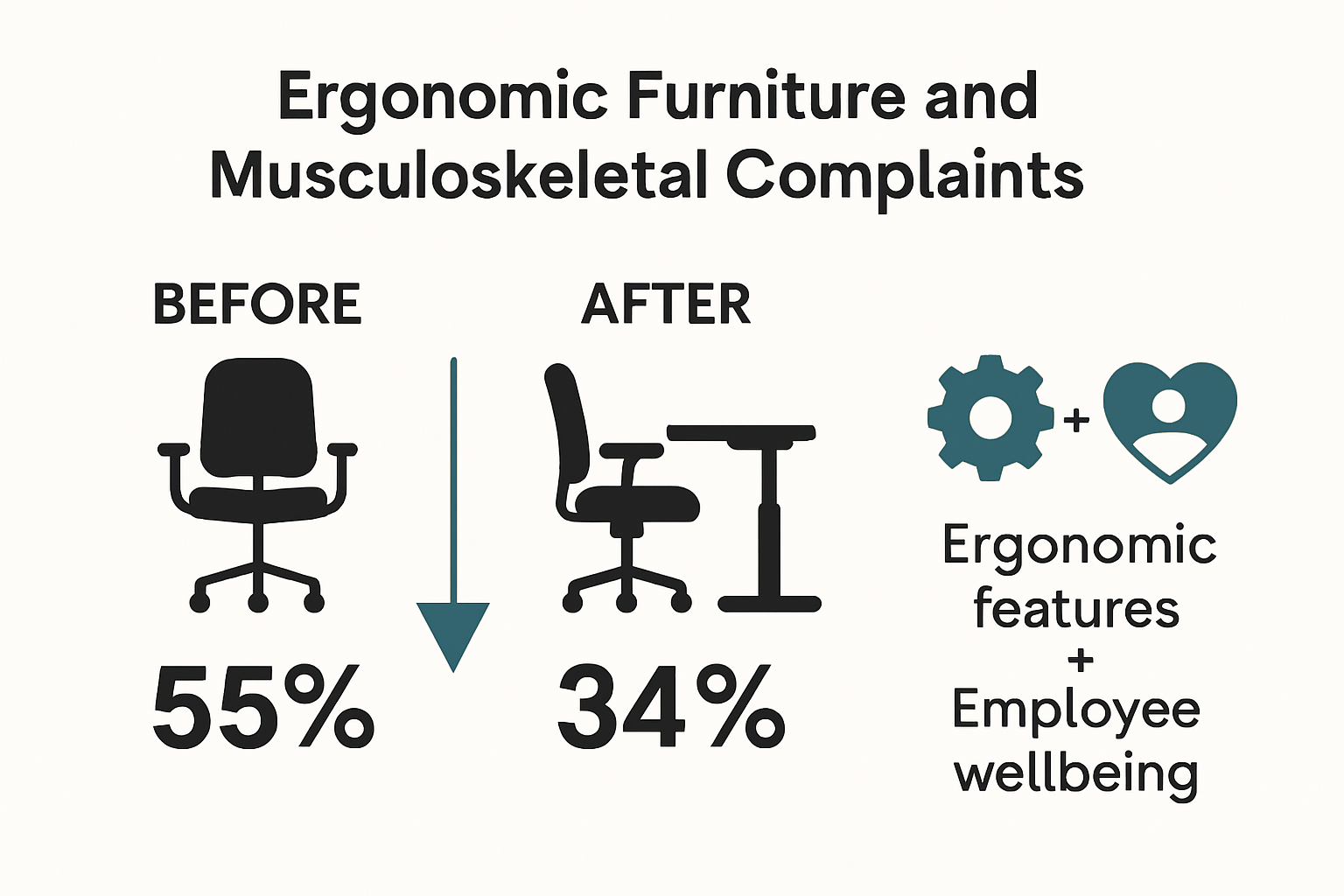 Infographic comparing musculoskeletal issues before and after ergonomic furniture