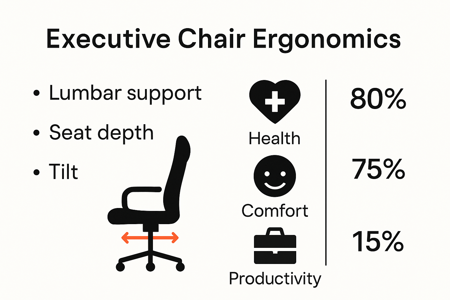 Infographic on top ergonomic features of executive chairs and their benefits