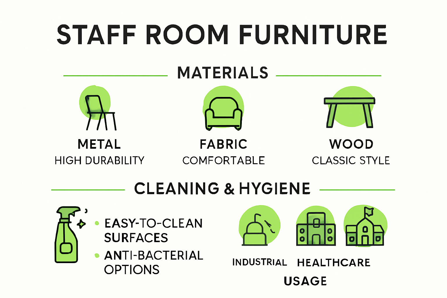 Infographic comparing staff room furniture materials and features