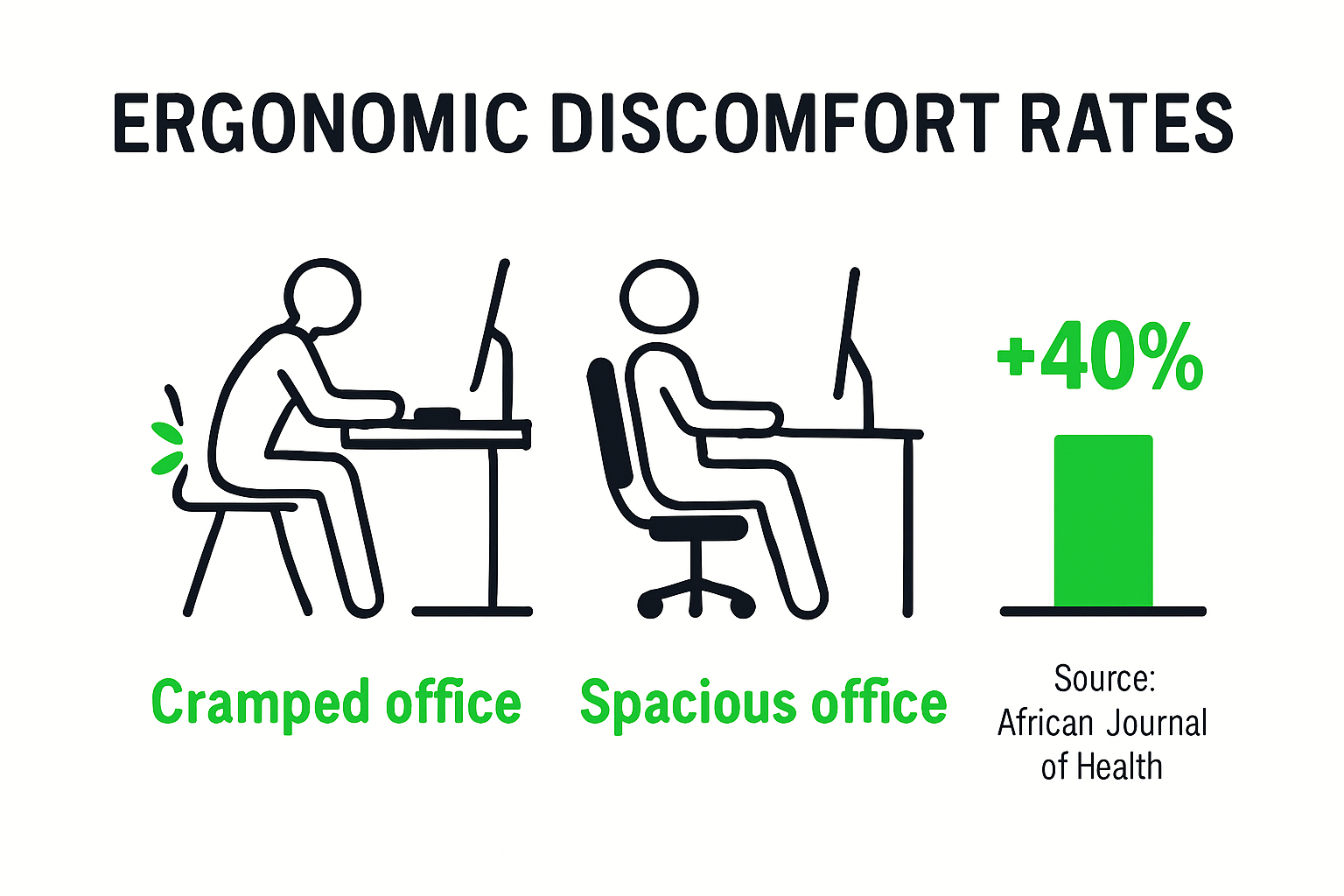 Infographic comparing ergonomic issues in small and large offices in Southern Africa