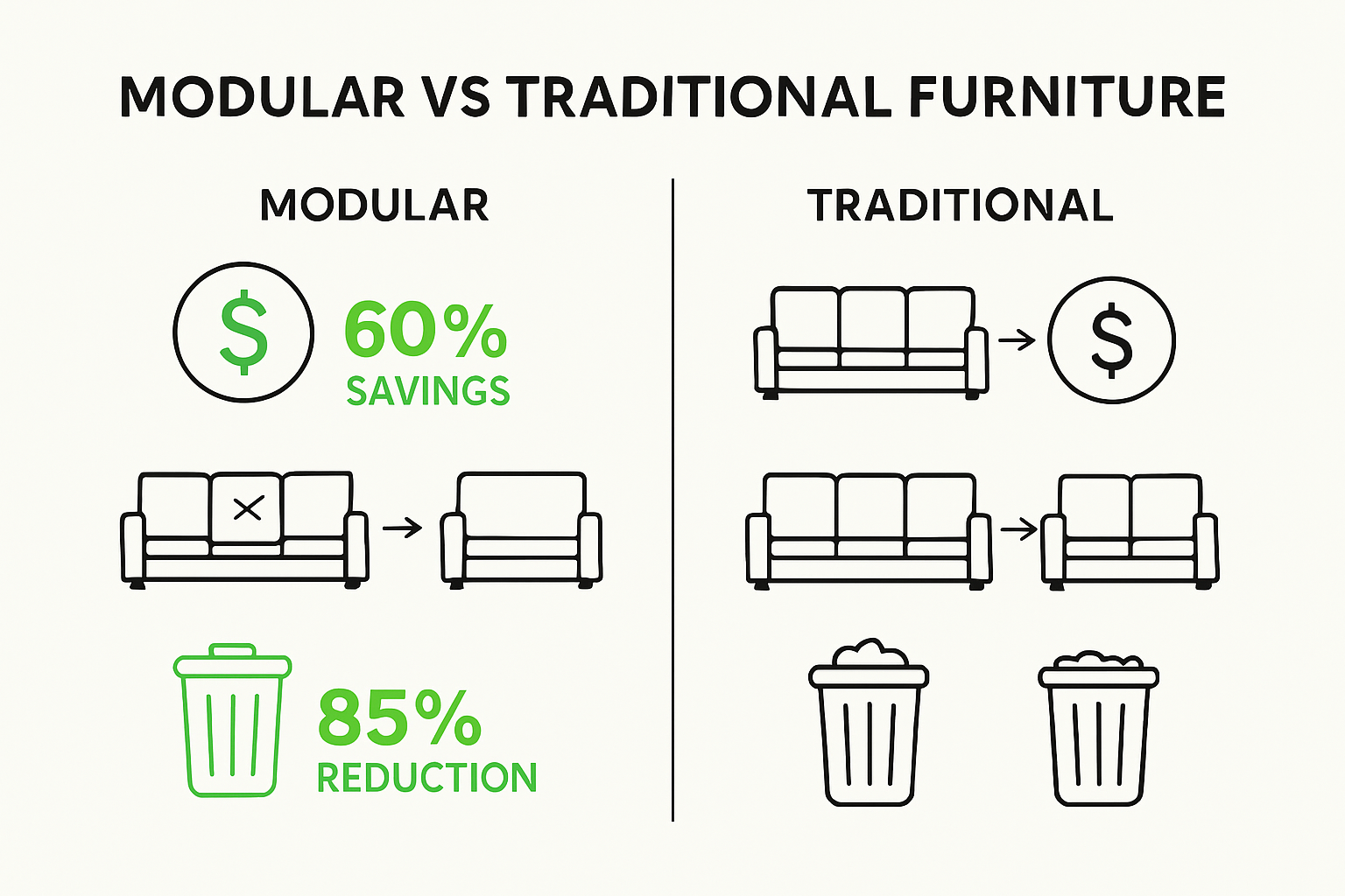 Infographic comparing modular and traditional furniture benefits