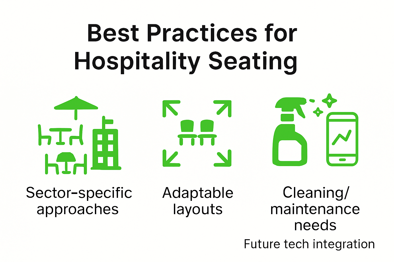 Hospitality seating best practices, including adaptability, efficiency, and tech integration