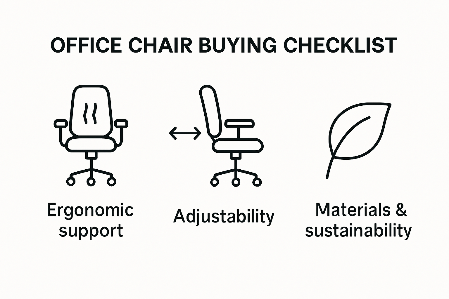 Office chair buying checklist infographic with icons and tips