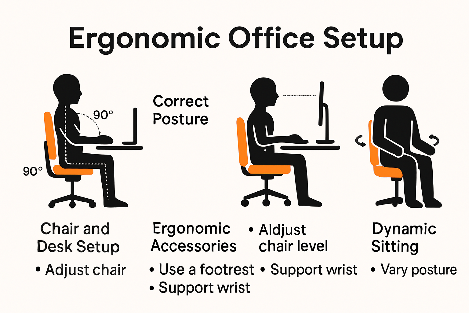 Infographic outlining ergonomic office posture steps
