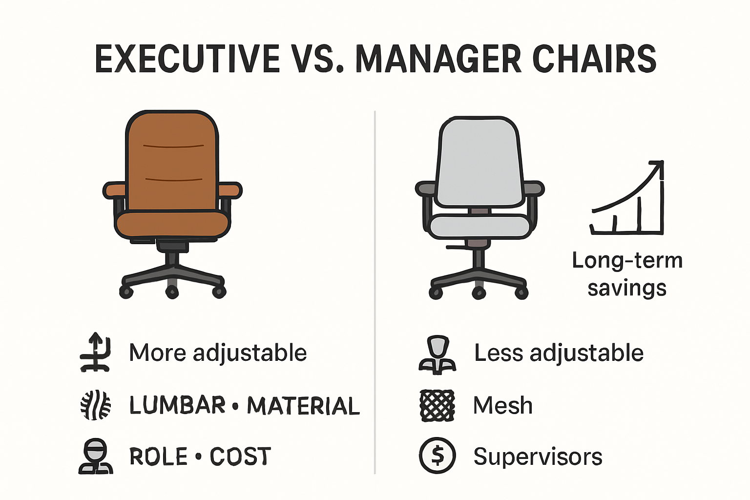 Infographic comparing executive and manager chairs