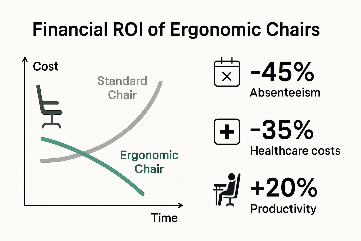 Infographic showing ROI, cost, and health benefits of ergonomic chairs