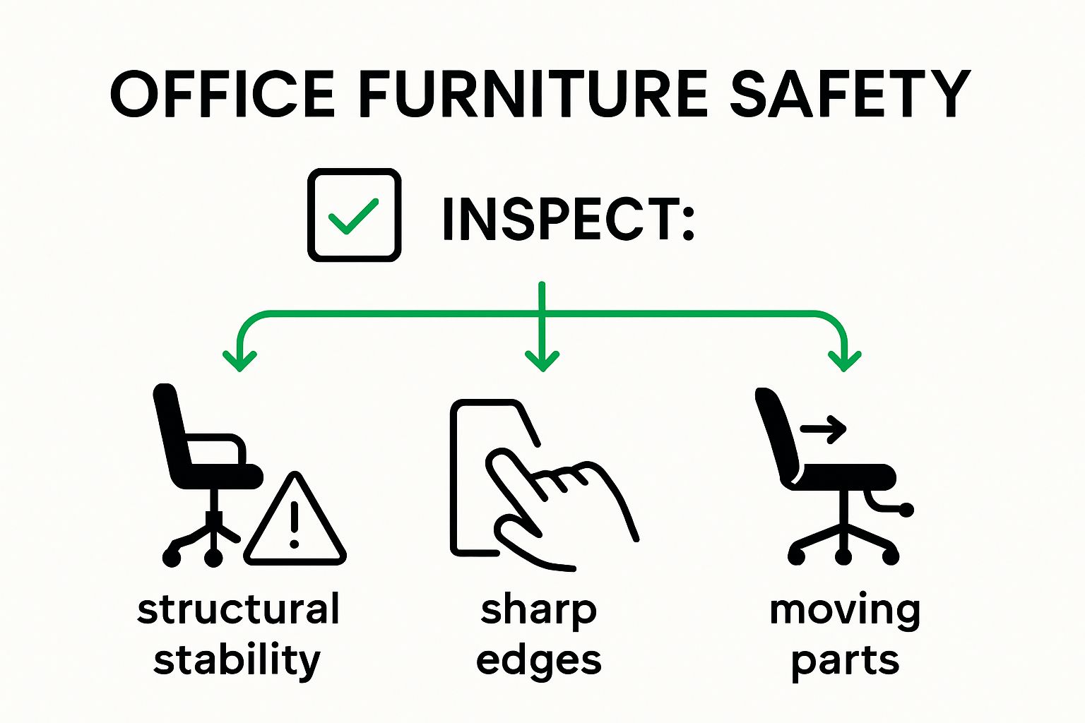 Checklist infographic for office furniture safety inspection steps