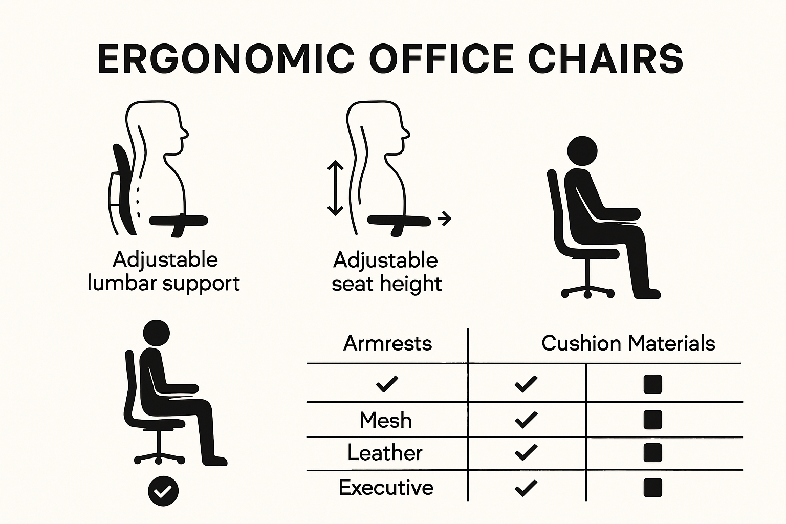 Key ergonomic chair features comparison infographic
