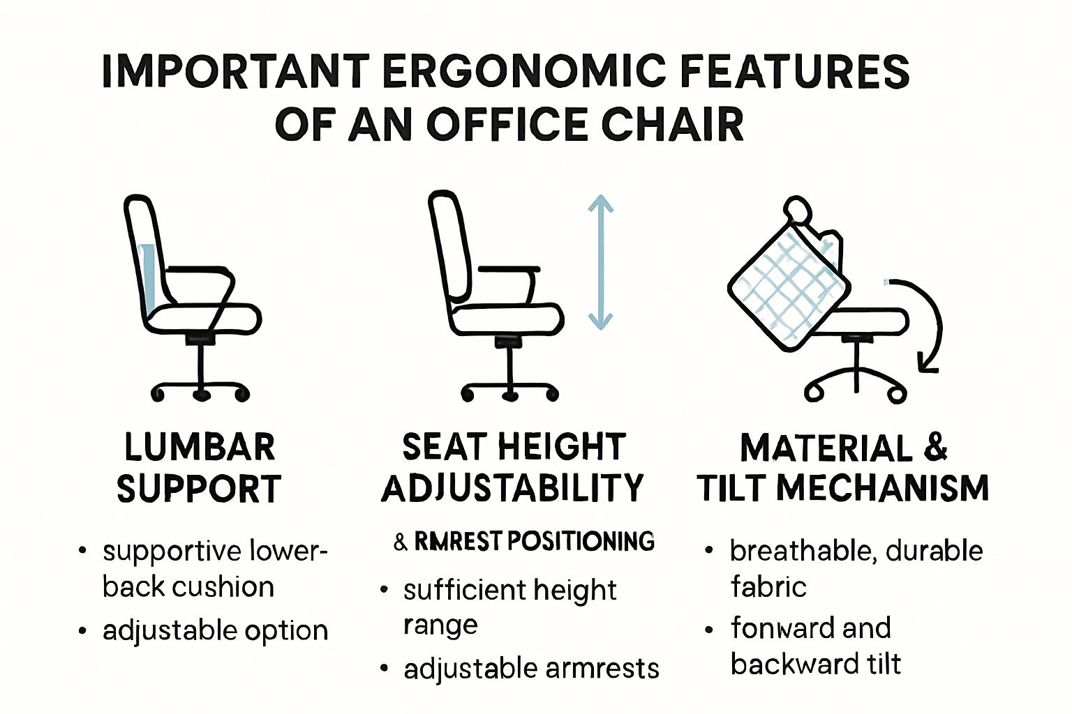 Infographic showing key ergonomic chair features