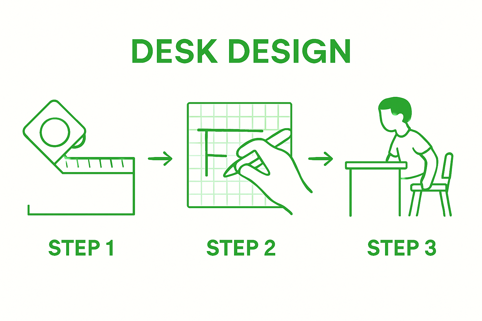 Three steps to choose a study desk: measure, sketch, arrange