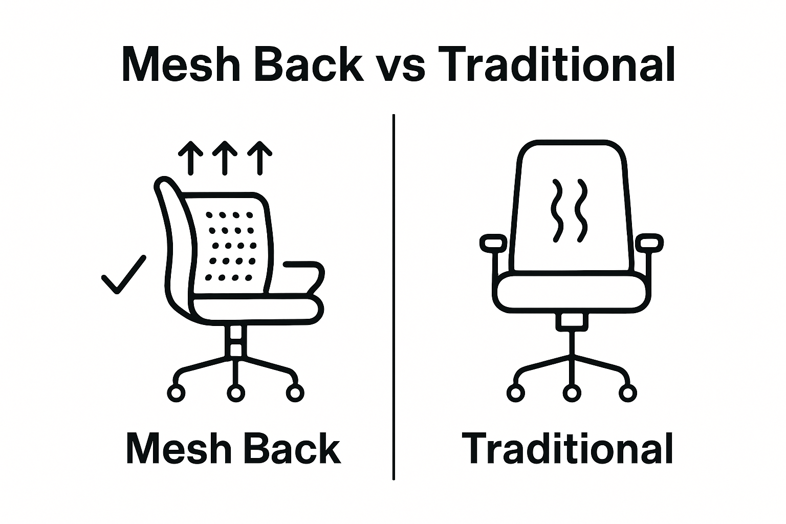 Visual comparison of mesh back vs traditional office chair features