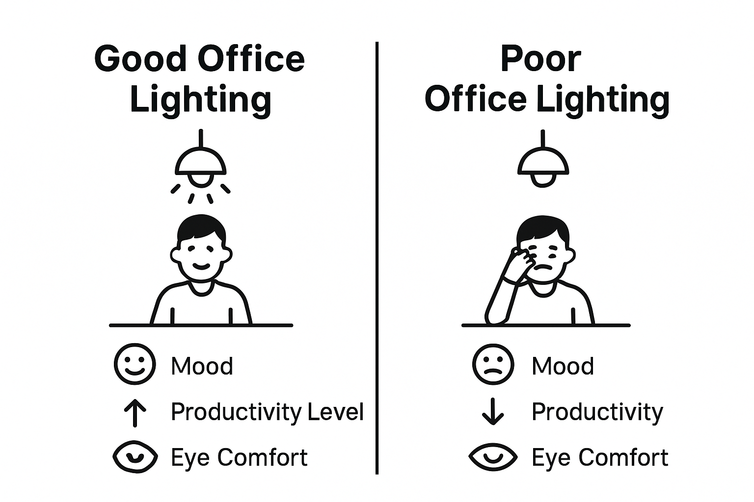Office lighting comparison: good vs. poor lighting impacts