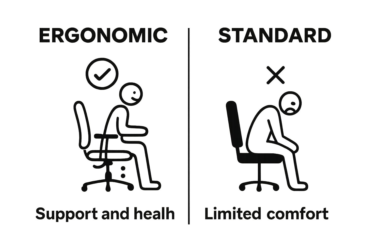 Infographic comparing ergonomic and standard chair features and benefits