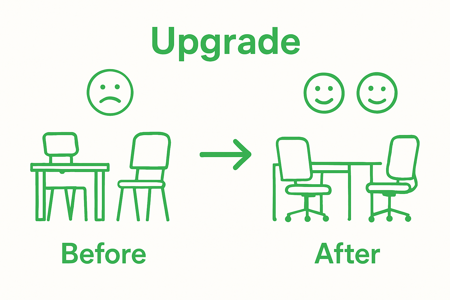 Before and after comparison of office furniture upgrade