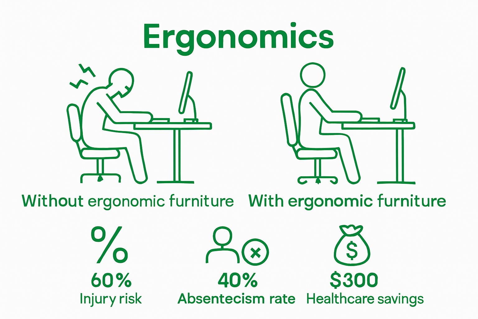 Simple comparison of worker health with and without ergonomic furniture