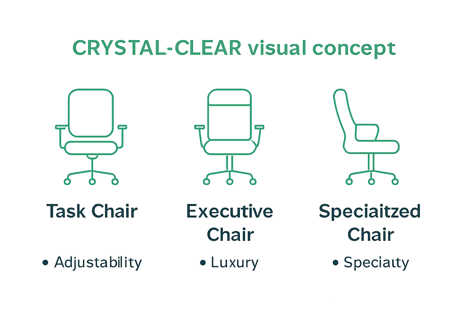 Visual comparison of office chair types: task, executive, specialized.