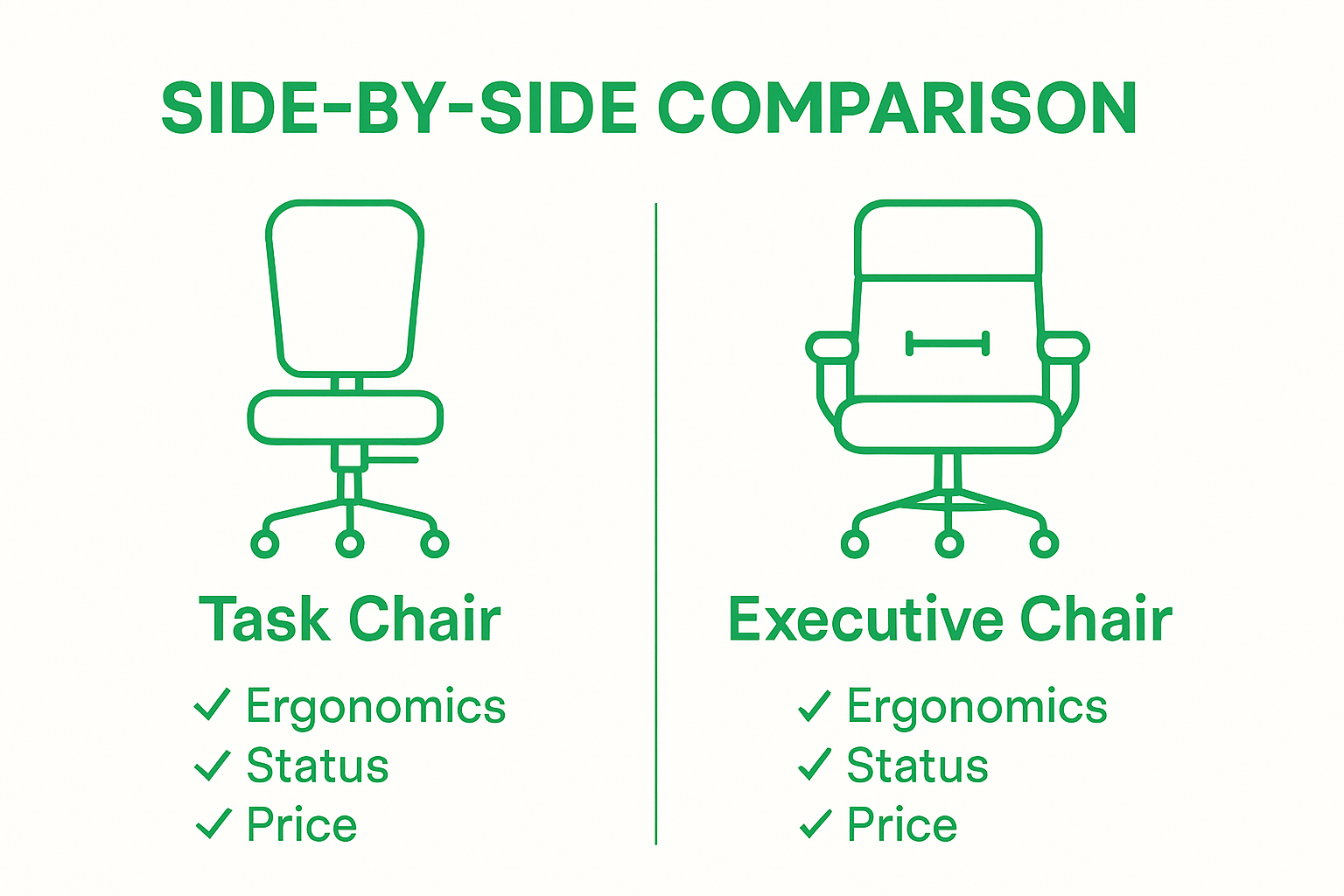 Infographic comparing key features of task and executive office chairs
