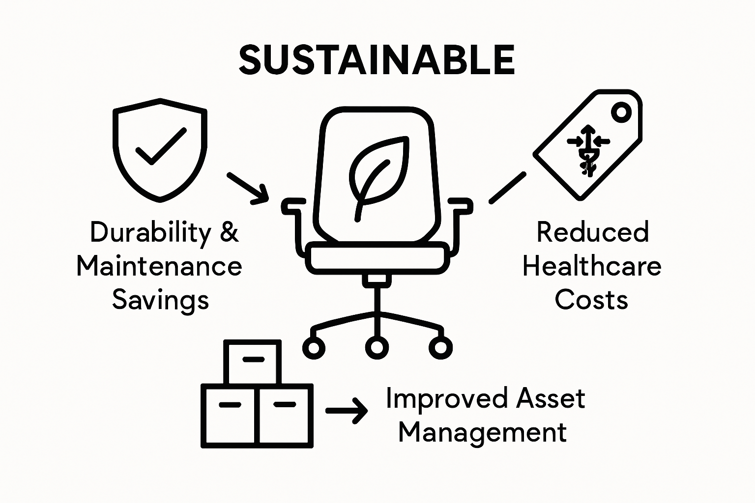 Infographic comparing three business benefits of sustainable furniture