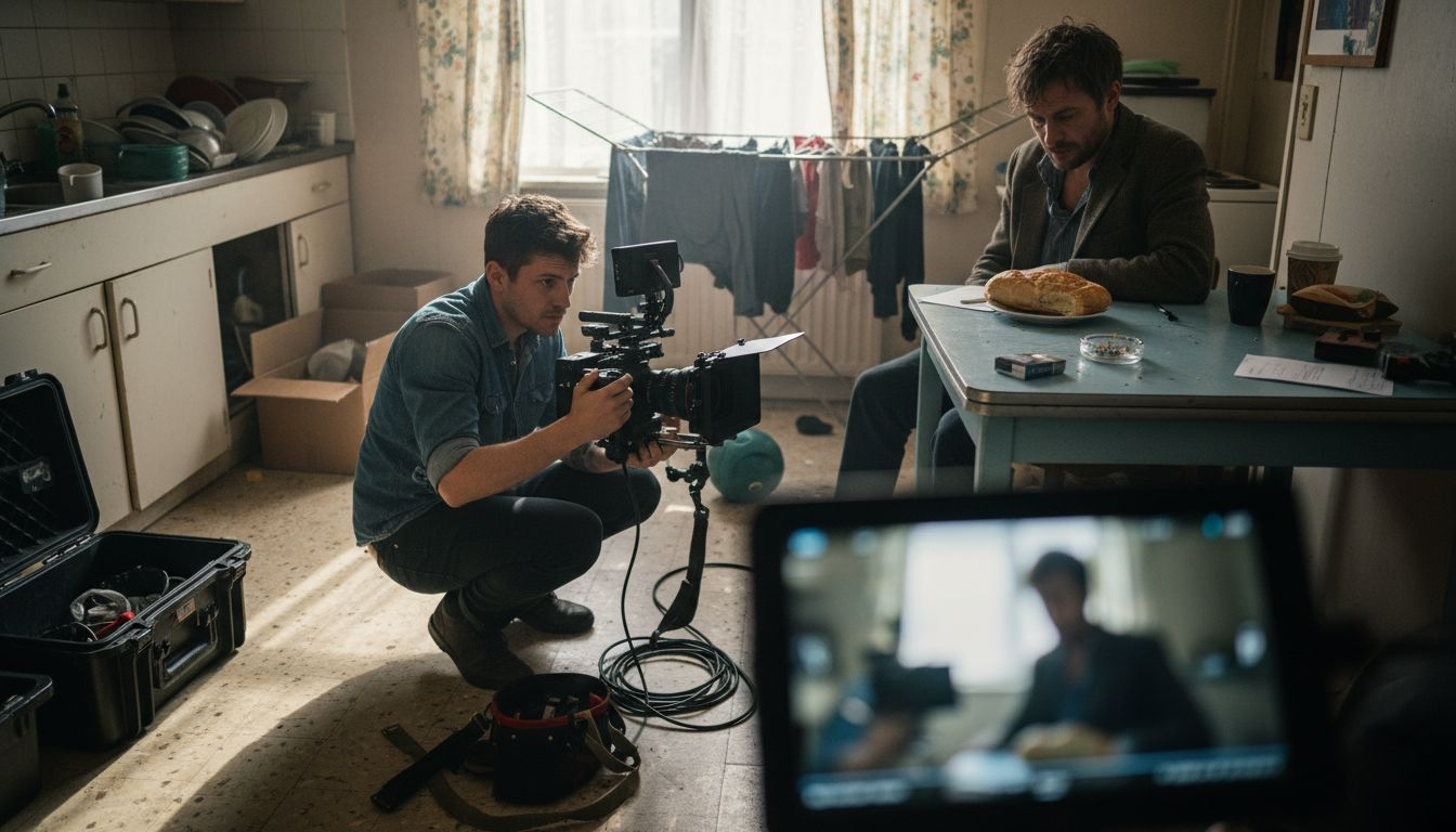 1772074332317 image Cinematographer using handheld camera in kitchen scene