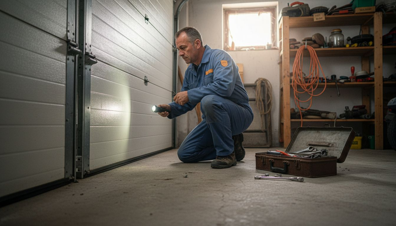 Un tecnico sta effettuando una verifica sulla porta basculante del garage.