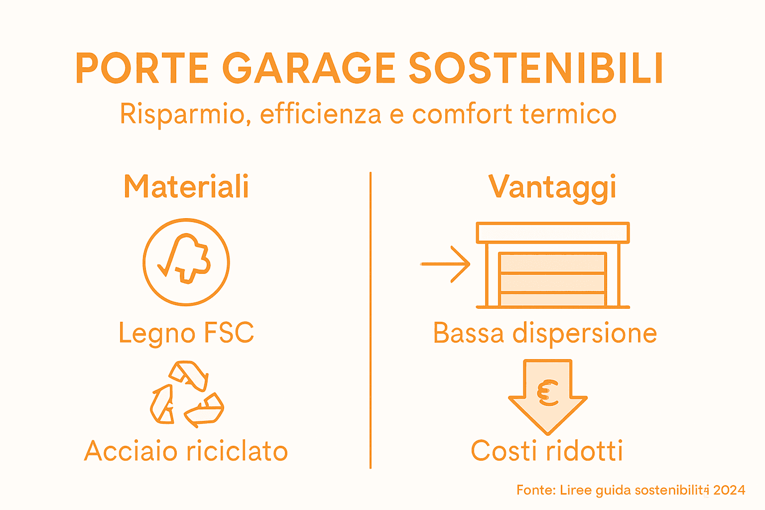 Infografica: materiali innovativi e benefici delle porte da garage ecologiche