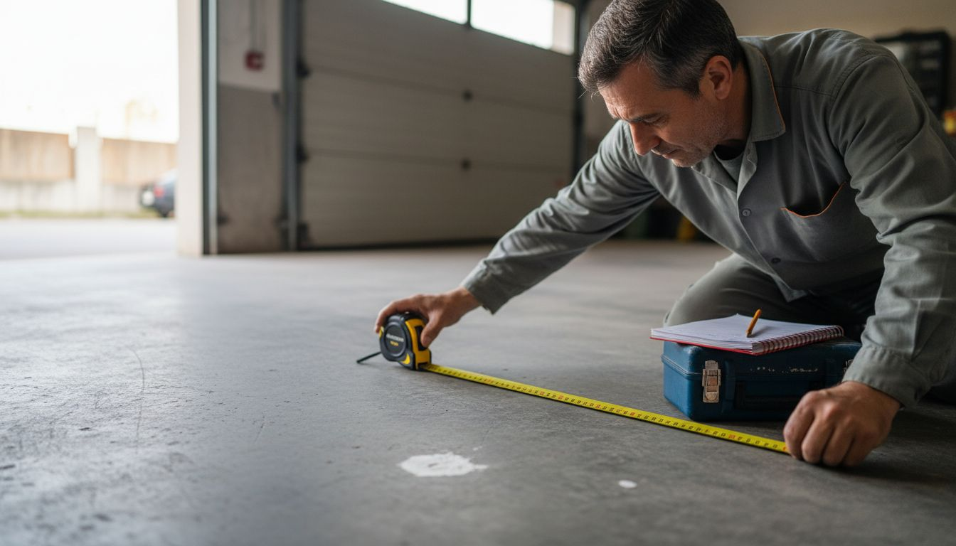 Un uomo prende le misure del garage per installare una porta sezionale.