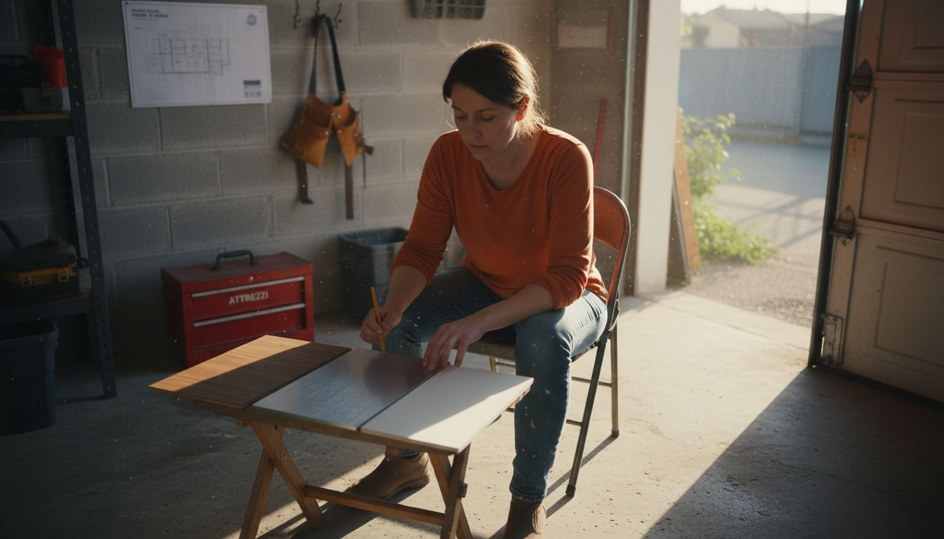 Donna che valuta le diverse tipologie di materiali per porte da garage