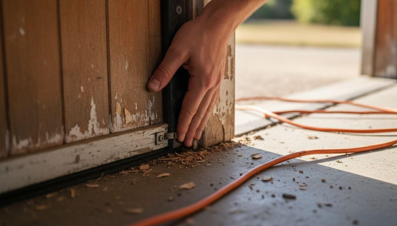 Controllo a mano dei bordi dell’isolamento della porta del garage