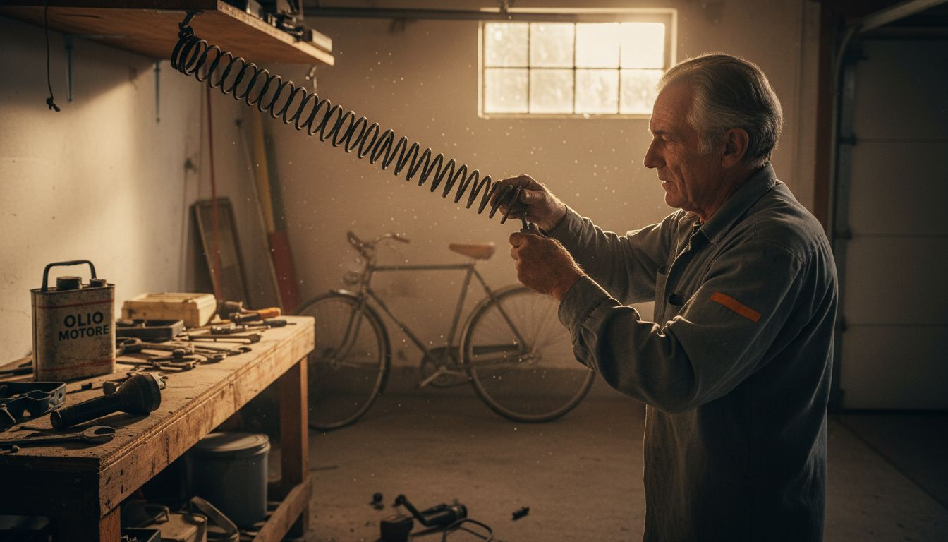 Specialista effettua la regolazione della molla di torsione della porta del garage