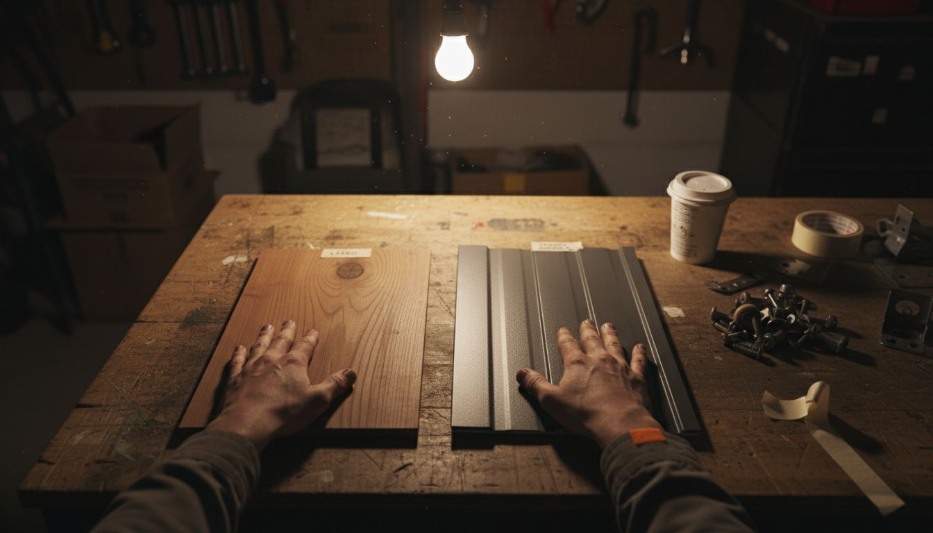 Mani che confrontano diversi campioni di materiali per portoni da garage