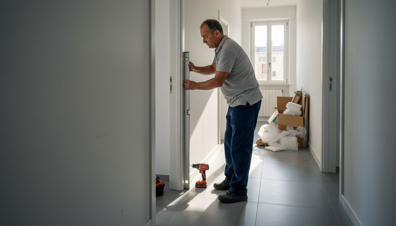 Posa di una porta interna moderna in colore bianco