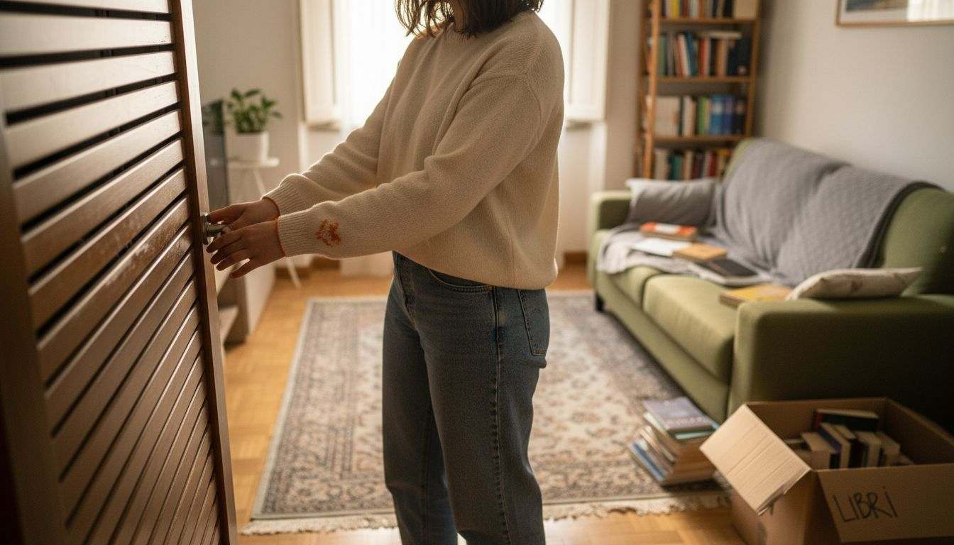 Una donna fa scorrere la porta che scompare all’interno della parete