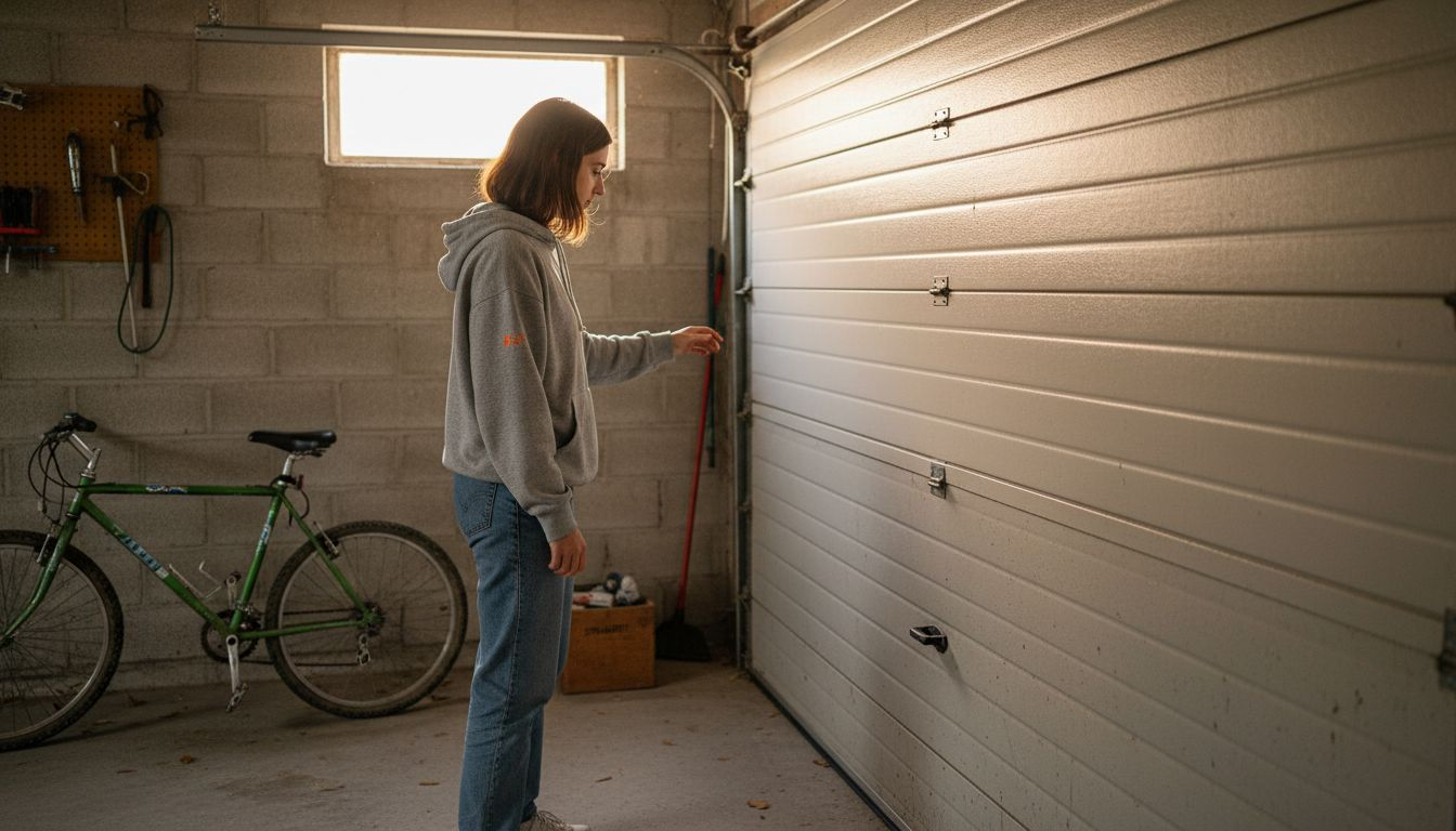 Donna che controlla una porta basculante coibentata
